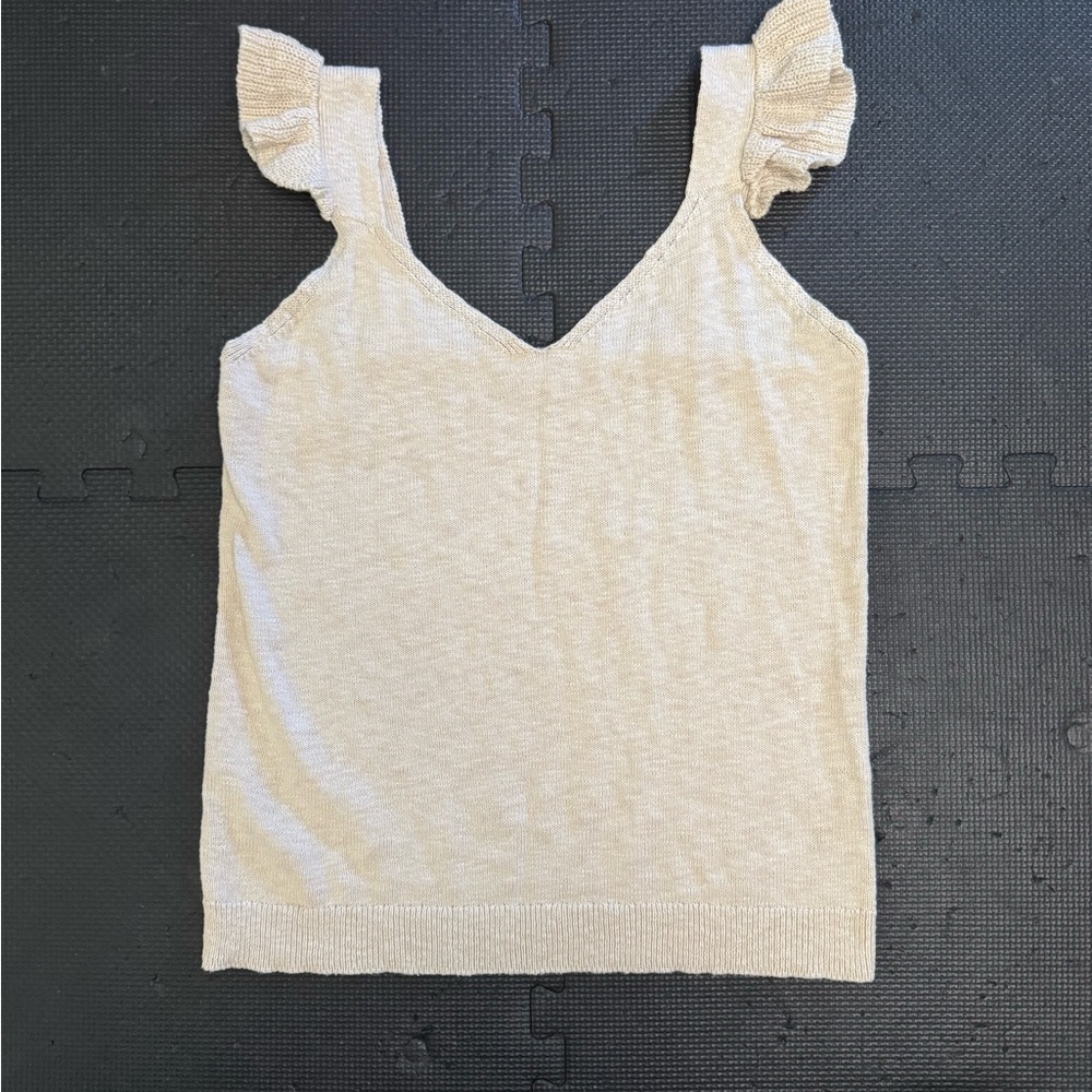 LOFT Cream Ruffled Flutter Sleeve Tank Top